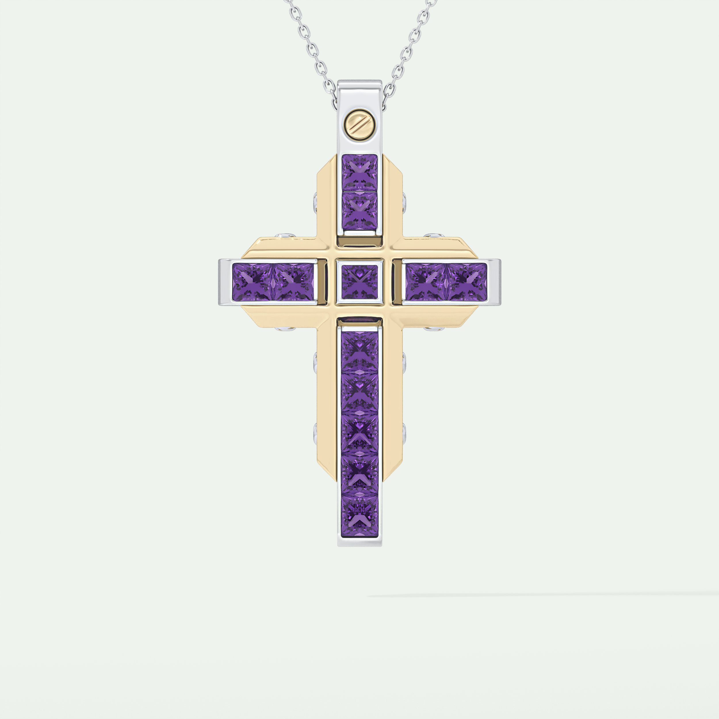 1.20 CT Polished Cross Purple Moissanite Diamond Necklace For Him 1